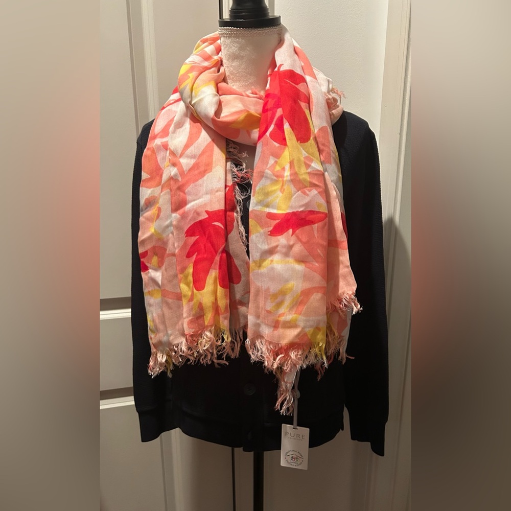 PURE COLLECTION Ultra Soft Printed Modal Scarf Pink Floral Print NWT 80“x40“
